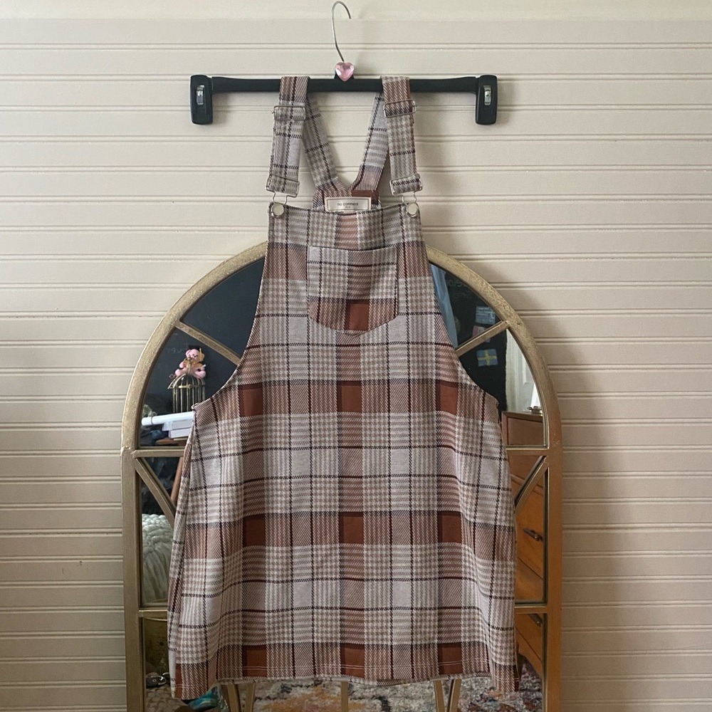 Autumnal Houndstooth/Gingham Pattern Jumper Size M Dress with Buckles 🤎🍂